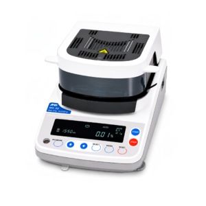 Analizadora de humedad AND Weighing serie MS / MX / MF / ML con diseño compacto y panel intuitivo, ideal para laboratorio e industria alimentaria.