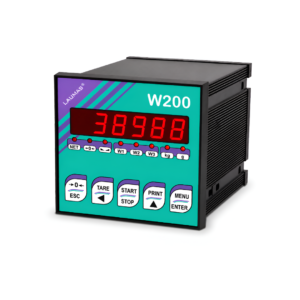 Indicador de peso Laumas W200 para montaje en panel con pantalla LED y comunicación RS232/RS485.