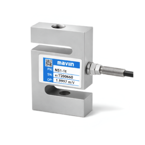 Celda de carga MAVIN NS1 tipo S, fabricada en acero aleado para tracción y compresión.