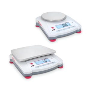 Balanzas portátiles Navigator Ohaus con bandeja rectangular o circular, ideal para el pesaje de rutina.
