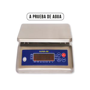 Balanza industrial de acero inoxidable con doble pantalla LED y protección IP67 para uso continuo Modelo Super-SS